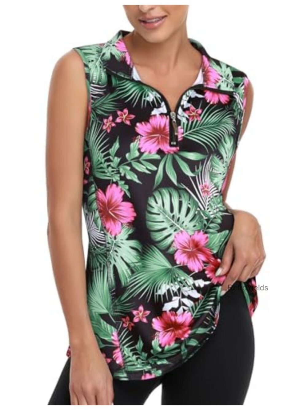 Women's Quick Dry Zip Up Athletic Polo Tank Top Golf Tennis Running